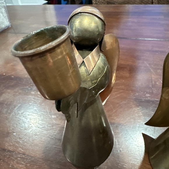 Winged Angel Candlesticks Taper Candle Holders Brass & Copper Set of 2 -6" & 7" - Picture 3 of 9